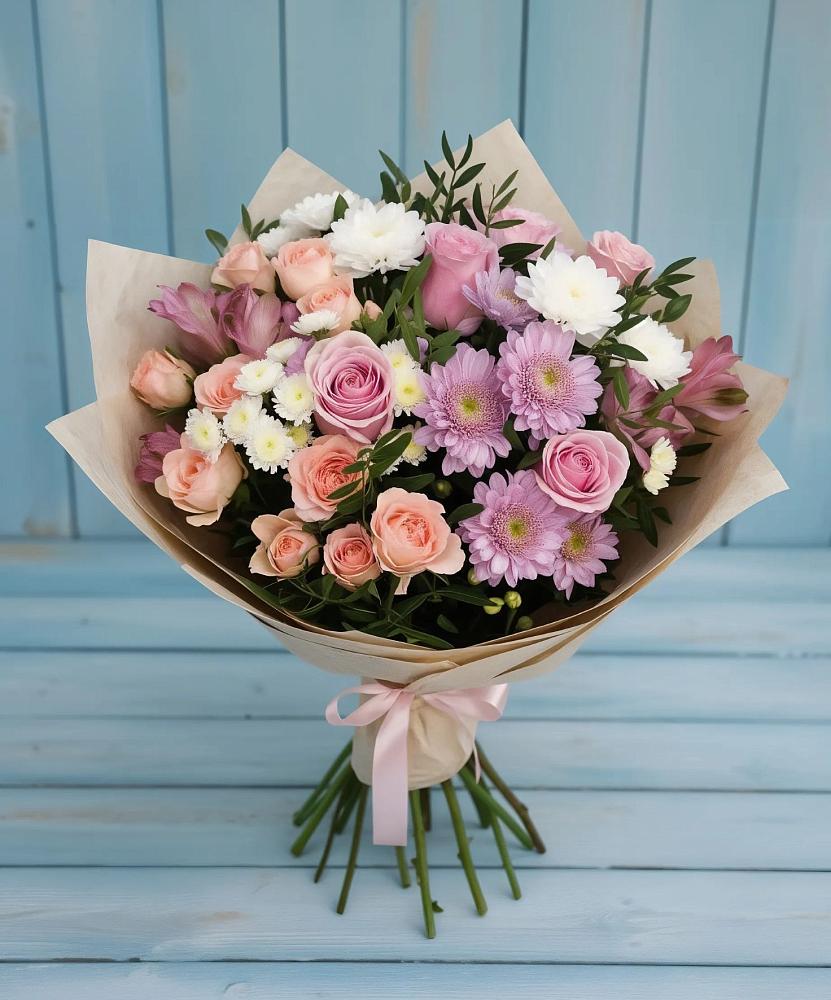 Букет цветов из: Хризантемы, Розы и Альстромерии в Чермозе