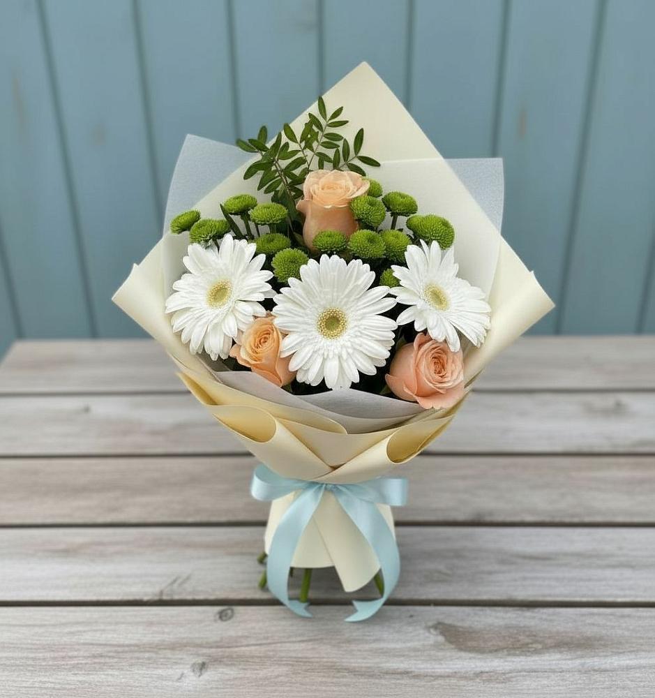 Букет цветов из: Герберы, Розы и Хризантемы в Чермозе