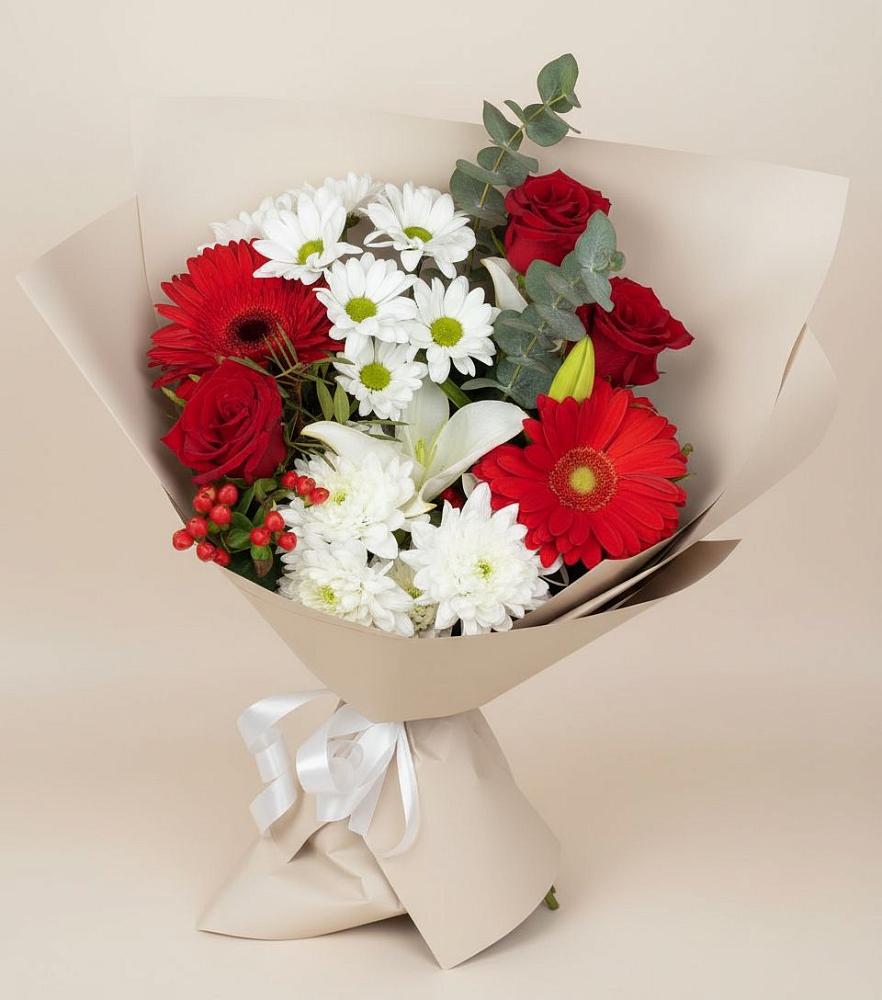 Букет цветов из: Розы, Хризантемы, Герберы и Лилии в Чермозе