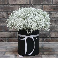 Цветочная композиция из Гипсофила в шляпной коробке в Чермозе